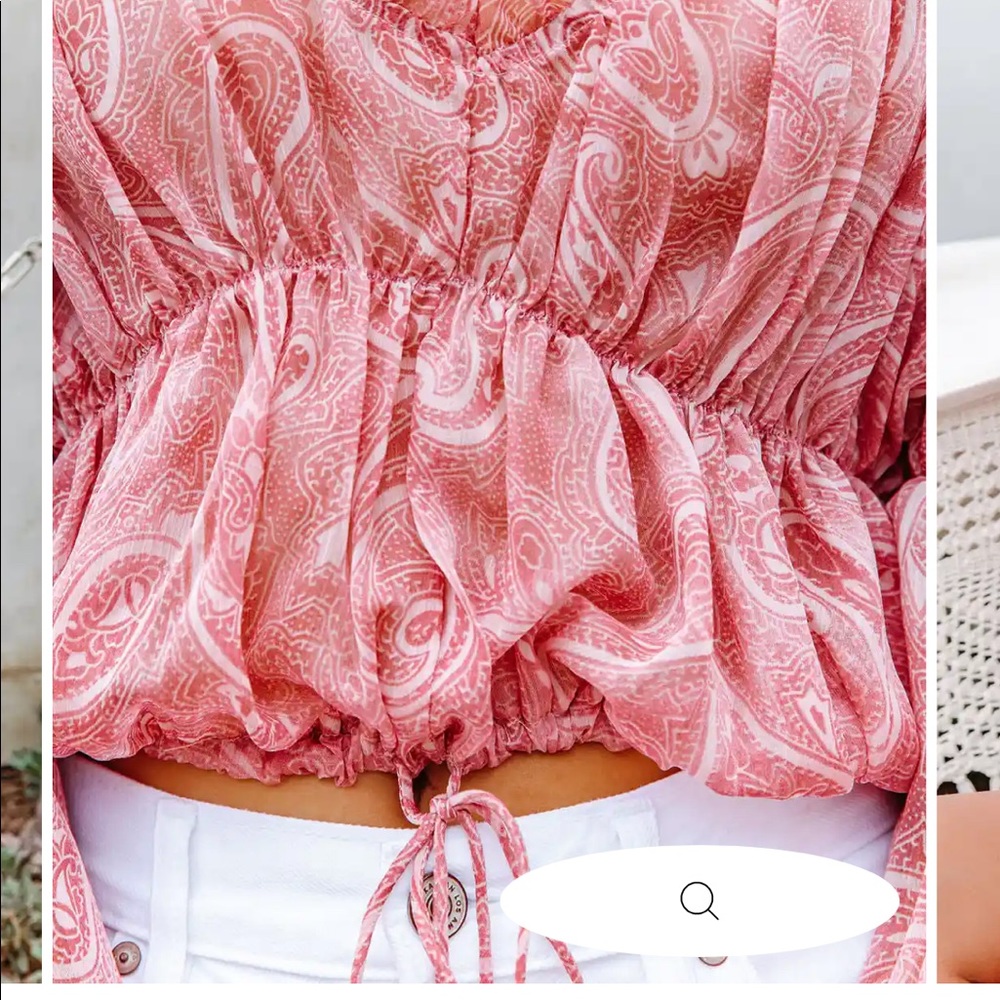 A7 - 368
VICI billowed tiered sheer top pink and white floral detail - Picture 6 of 17